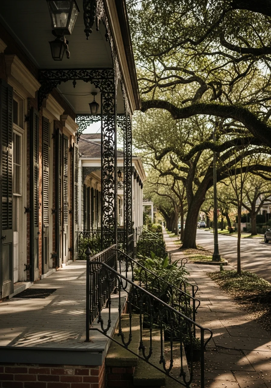 Typical New Orleans home with period details, front porch, and established streetscape setting.