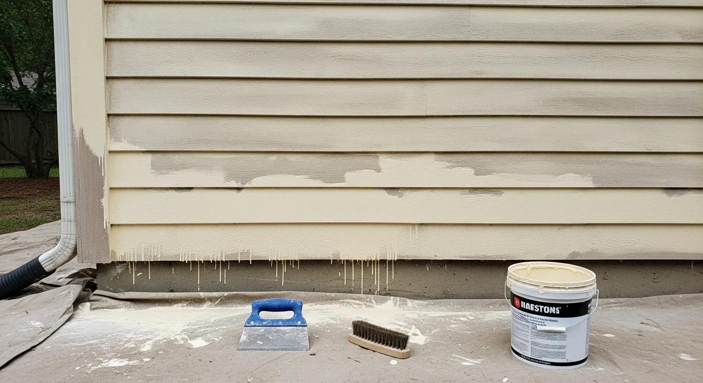 A freshly painted single-family home exterior in Mandeville, Louisiana, showing clean siding and trim with no peeling or discoloration. The home sits on a tree-lined residential street typical of the Northshore area.