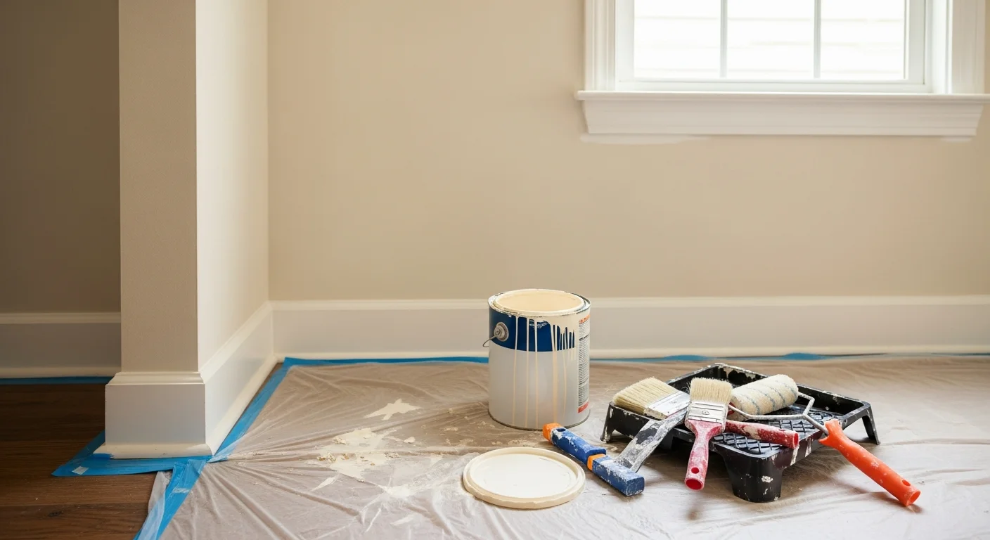A freshly painted interior living room in a Mandeville, Louisiana single-family home, showing smooth walls with clean trim lines and even coverage. The room reflects a bright, neutral finish typical of Northshore residential repaints completed by Norris Home Services.